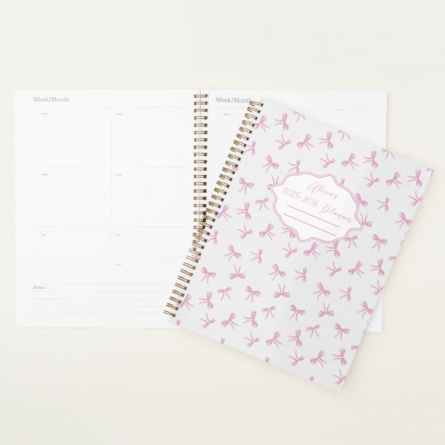 Agenda Pink bow Frilly Coquette personalized yearly (Demostración)