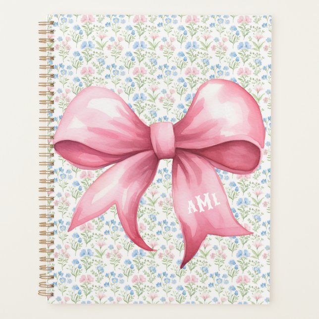 Agenda Pink Bow Grandmillennial Floral Monogram (Anverso)
