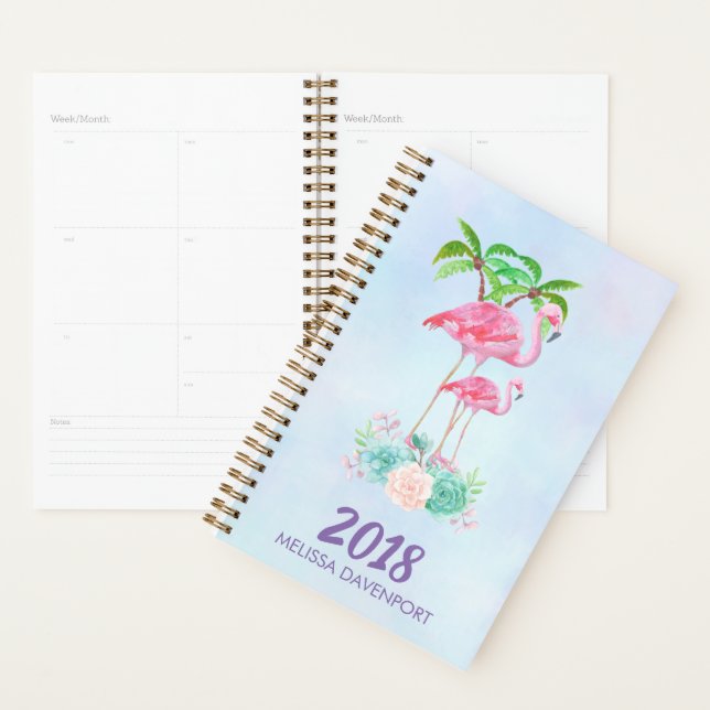 Agenda Pink Flamingo Momma & Baby with Palm Trete (Demostración)