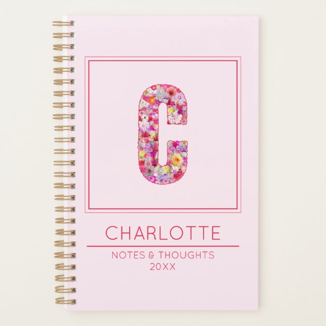 Agenda Pink Floral Girly Botanical Name Letter C (Anverso)