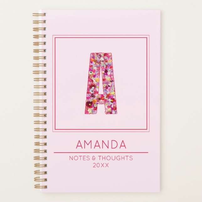 Agenda Pink Floral Girly Month Name Letter A (Anverso)