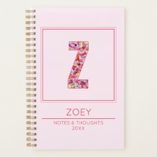 Agenda Pink Floral Monogrammed Name Letter Z