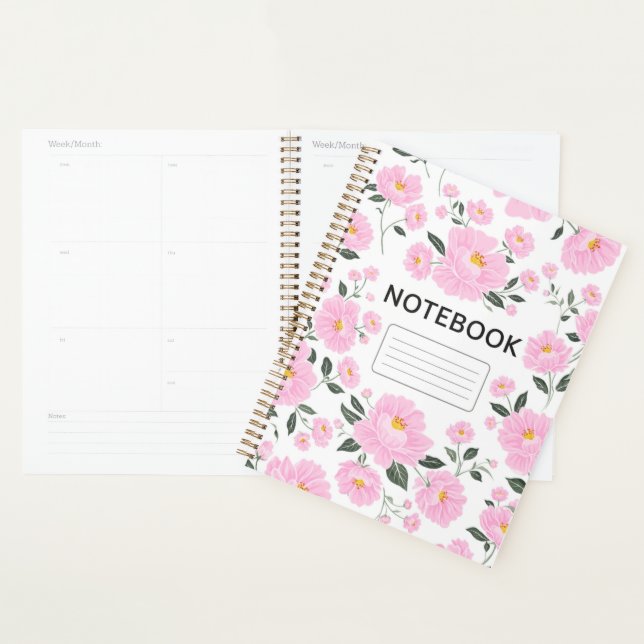 Agenda Pink Floral Notebook Cover | Elegant Rose Flower  (Demostración)