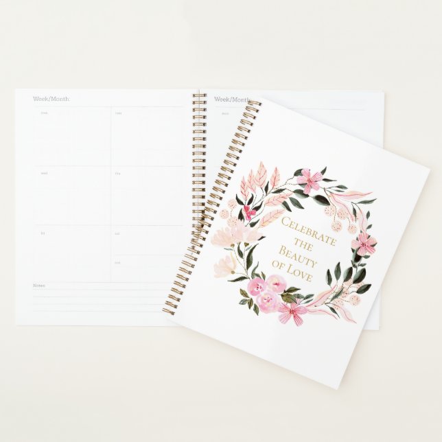 Agenda Pink Floral Wreath Spiral Notebook (Demostración)