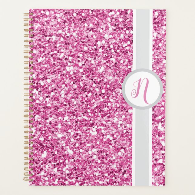 Agenda Pink Glitter Monogram Planner (Anverso)
