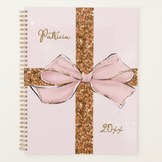 Agenda Pink Glitter Stripes & Bow Personalized Planner