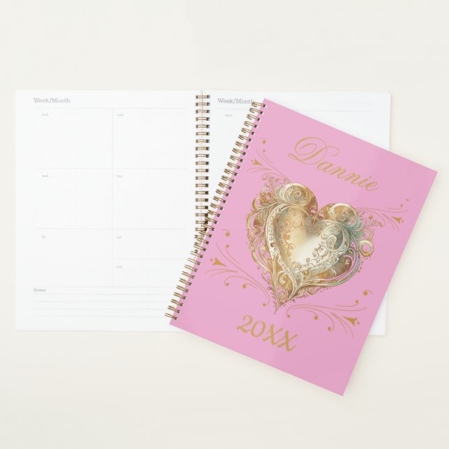Agenda  Pink & Gold Heart Elegant Custom  (Demostración)