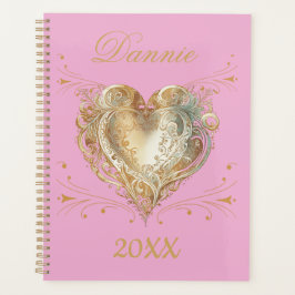 Agenda  Pink & Gold Heart Elegant Custom 