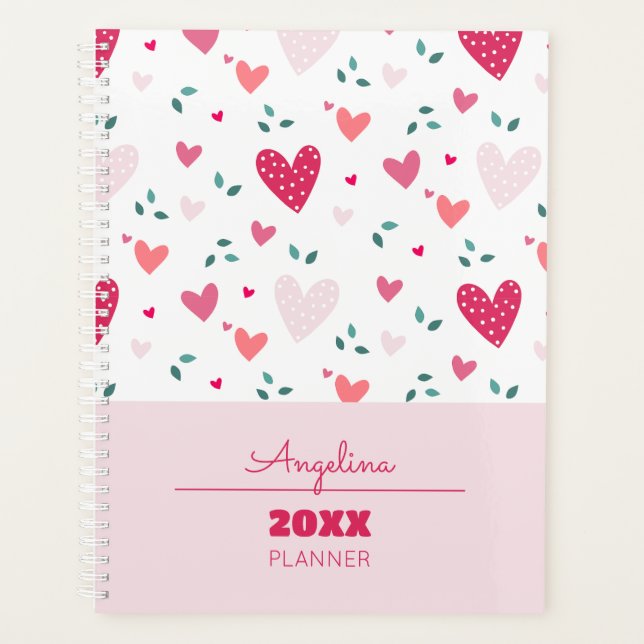 Agenda Pink Hearts Pattern Kids Academic School Planner (Anverso)