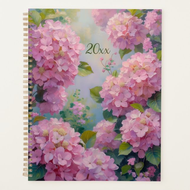 Agenda Pink Hydrangeas Floral Spiral-Bound Planner Spring (Anverso)