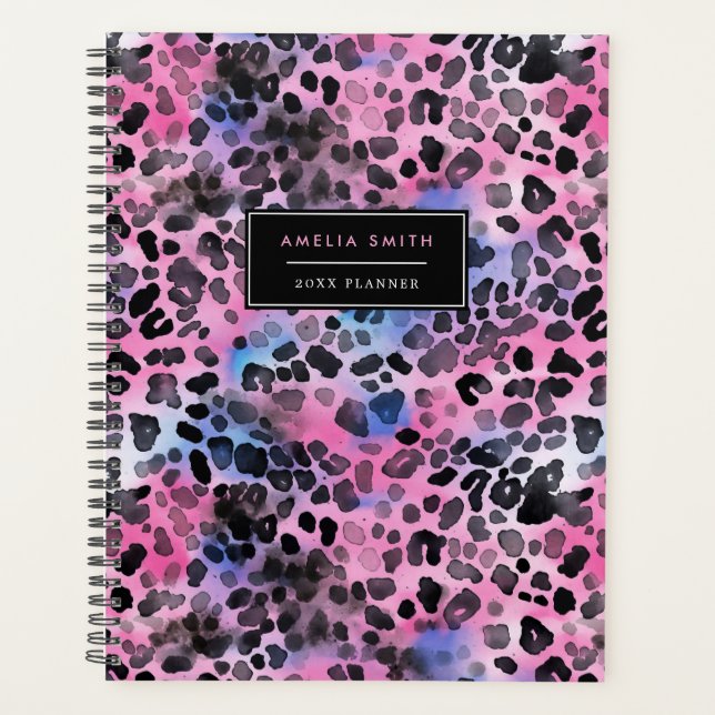 Agenda Pink Leopard Print Add Name Planner (Anverso)