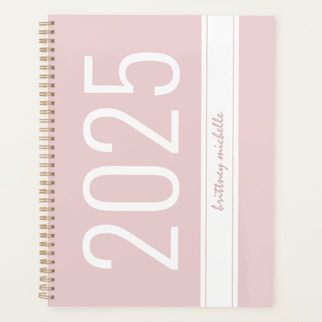 Agenda Pink Modern Bold Simple Stripe Personalizado 2025 (Anverso)