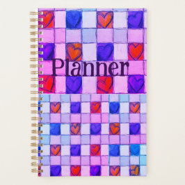Agenda Pink morple azul gingham heart Planner