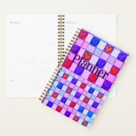 Agenda Pink morple azul gingham heart Planner