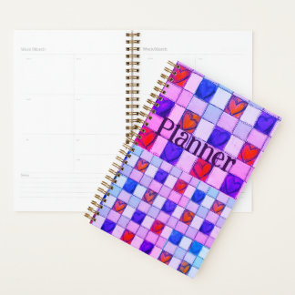 Agenda Pink morple azul gingham heart Planner