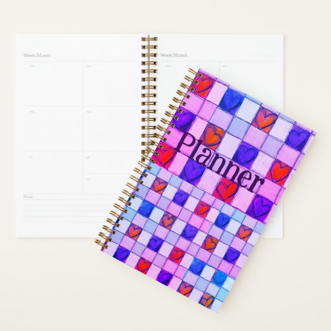 Agenda Pink morple azul gingham heart Planner (Demostración)