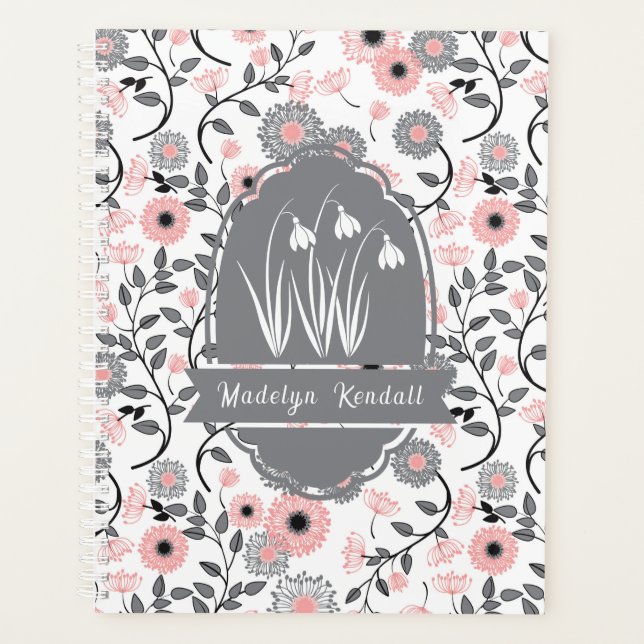Agenda Pink & Pewter Laurentian Floral Custom Name (Anverso)