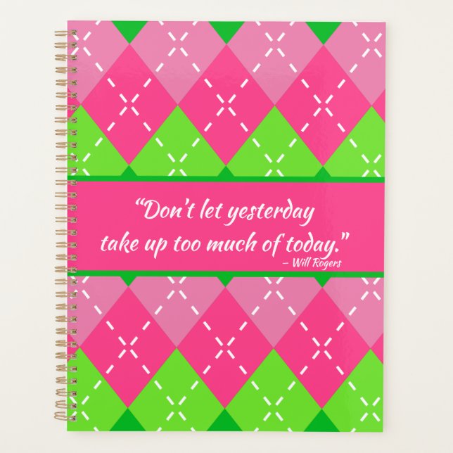 Agenda Pink preppy y argyle verde con tintes blancos (Anverso)