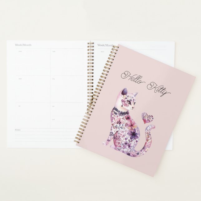Agenda Pink Purple Blush Flowers Heart Love Cat  (Demostración)
