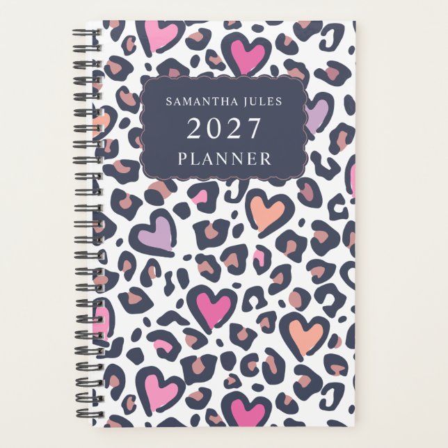 Agenda Pink Purple Heart Leopard Valentines Day Pattern (Anverso)