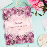 Agenda Pink purple silver florals name script 2023<br><div class="desc">A blush,  pale pink metallic looking background. Decorated with pink and purple florals,  flowers with faux silver foliage. Personalize and add a name. The name is written with a modern hand lettered style script</div>
