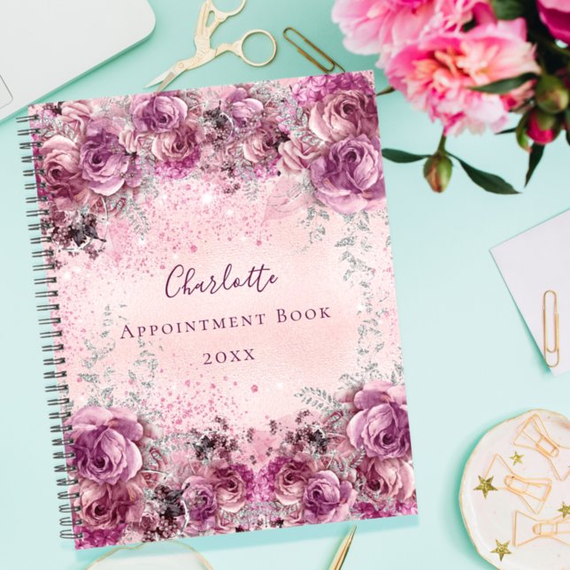 Agenda Pink purple silver florals name script 2023 (Subido por el creador)