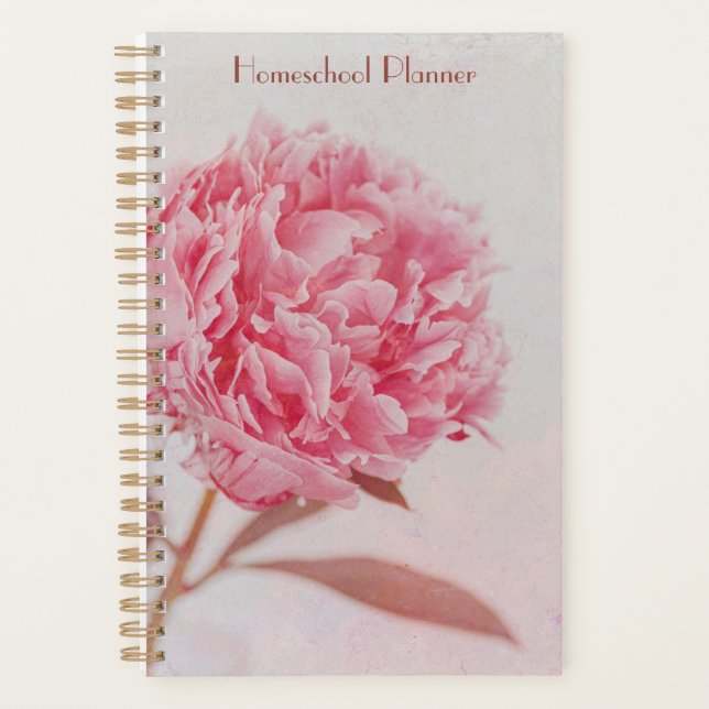 Agenda Pink Rose Peony Personalizado Homeschool Planner (Anverso)
