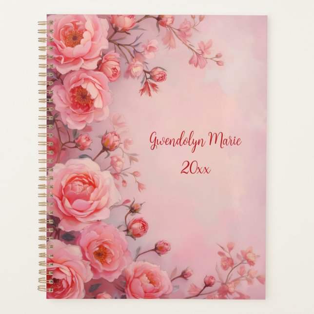 Agenda Pink Roses Floral Spiral-Bound Planner Botanical (Anverso)