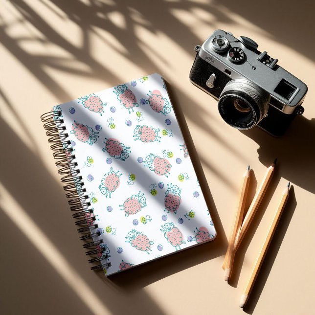 Agenda Pink Sheep with Flowers & Berries - Cute Pattern (Subido por el creador)
