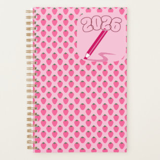 Agenda Pink Strawberries Planner, Cute Fruit Aesthetic