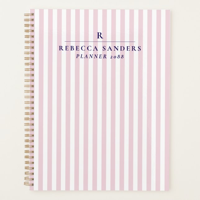 Agenda Pink Stripes, Elegant Monogrammed Planner (Anverso)