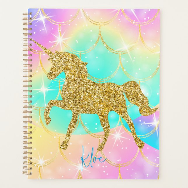 Agenda Pink unicorn glitter design  (Anverso)
