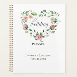 Agenda Pink Watercolor Floral Heart Wedding Planner