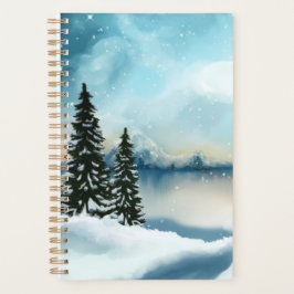 Agenda Pinos nevados cerca de un lago