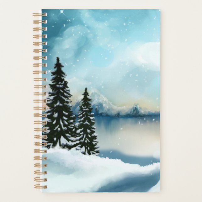 Agenda Pinos nevados cerca de un lago (Anverso)