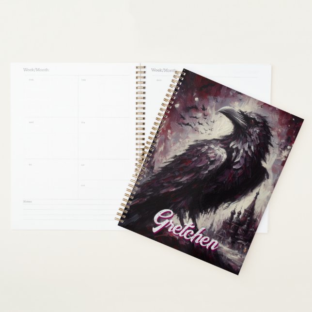 Agenda Pintado gótico Raven Crow Bird Personalizado (Demostración)