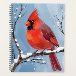 Agenda Pintura Acuarela de Pájaro Rojo Cardinal de Invier