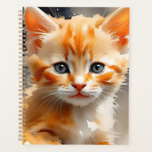 Agenda Pintura acuarela de un lindo gato naranja
