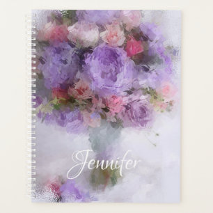 Agenda Pintura de aceite de flores elegante plantilla mod