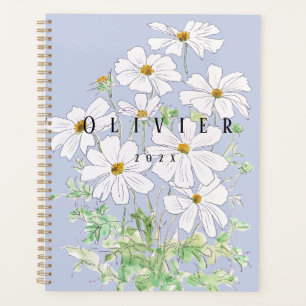 Agenda Pintura de acuarela de flores de cosmos blancos