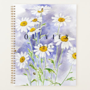 Agenda Pintura de acuarela de flores de margarita blanca