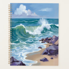 Agenda Pintura de Acuarela de Olas del Océano Azul