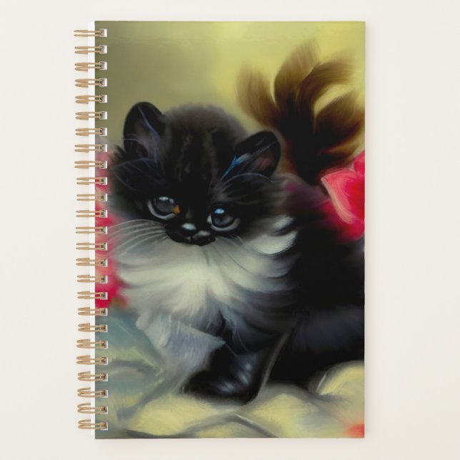 Agenda Pintura de gatito blanco y negro vintage (Anverso)