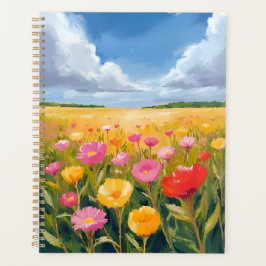 Agenda Pintura de paisaje de campo de flores acuarela