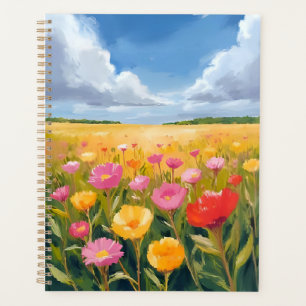 Agenda Pintura de paisaje de campo de flores acuarela