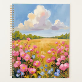 Agenda Pintura de paisaje de campo de flores rosadas