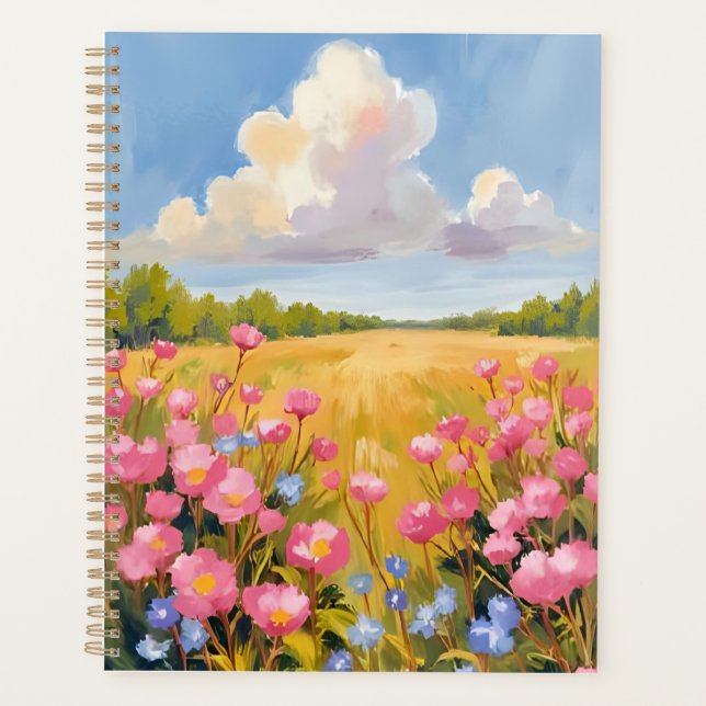 Agenda Pintura de paisaje de campo de flores rosadas (Anverso)