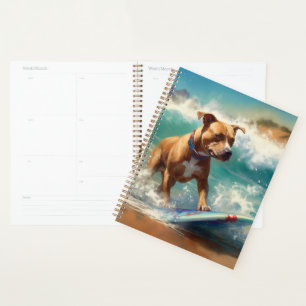 Agenda Pintura de surf en la playa de American Staffordsh