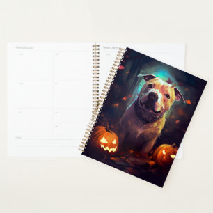 Agenda Pitbull de Halloween con Calabazas Espeluznante