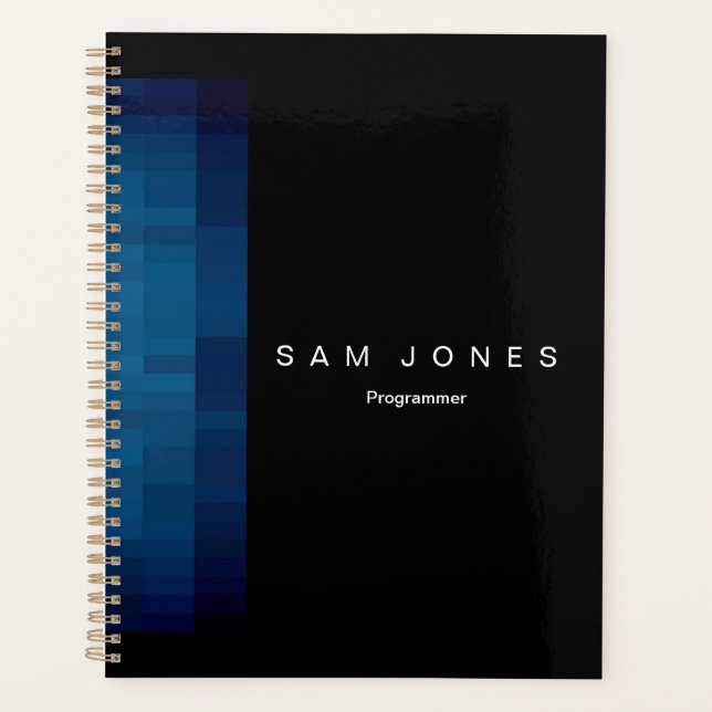 Agenda Pixel Negro Azul Moderno (Anverso)